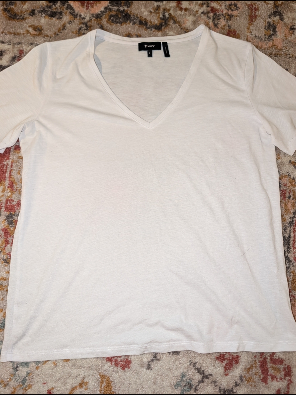 Theory Women's L White V-Neck Short Sleeve Tee Casual Comfort